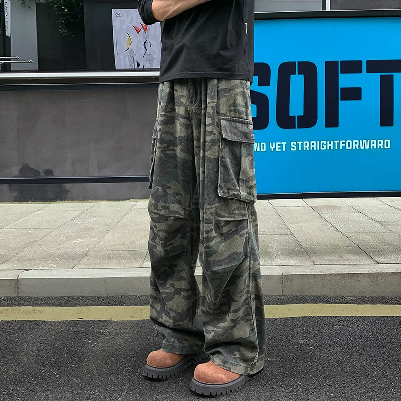 Herren Weite Camouflage-Cargohose mit tiefem Schritt, Multi‑Taschen und elastischem Bund Nord Taschen