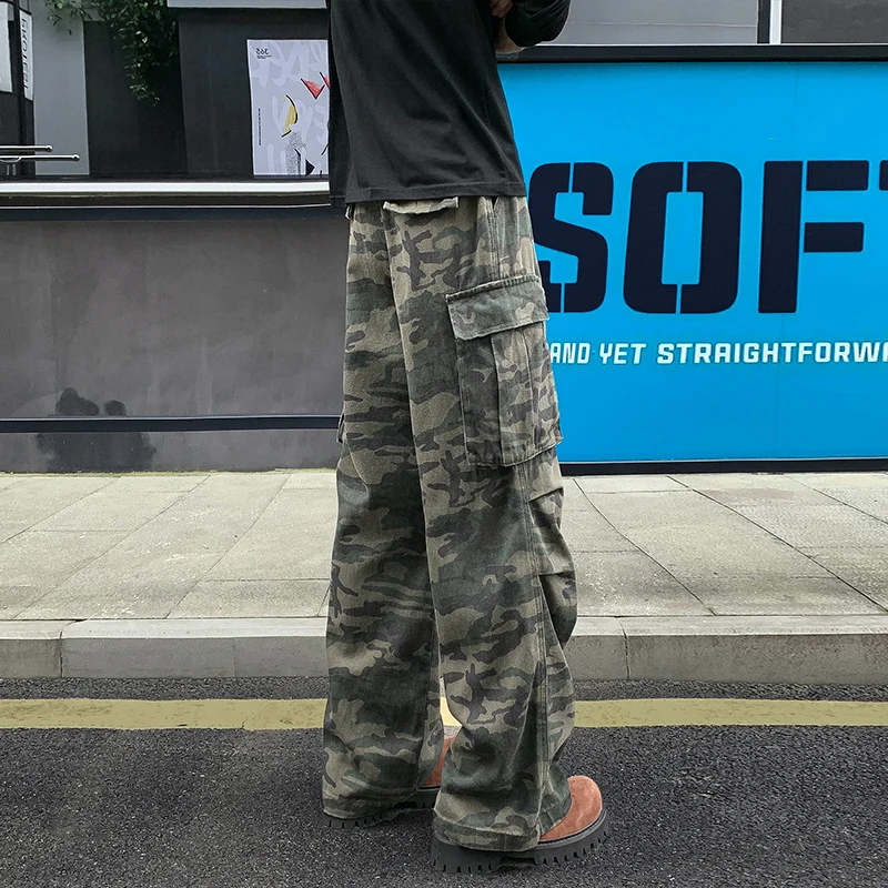 Herren Weite Camouflage-Cargohose mit tiefem Schritt, Multi‑Taschen und elastischem Bund Nord Taschen