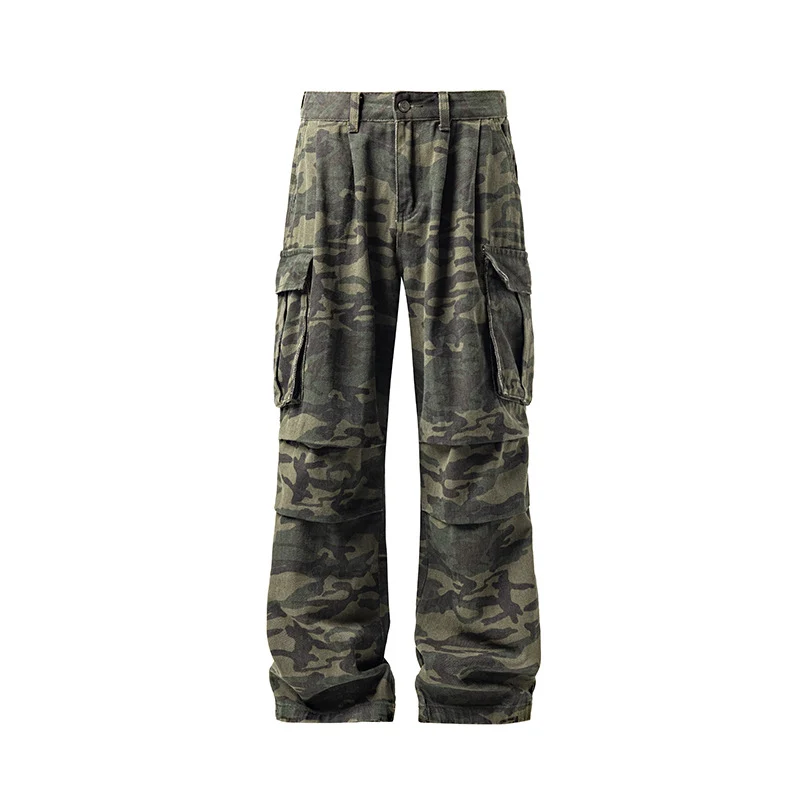 Herren Weite Camouflage-Cargohose mit tiefem Schritt, Multi‑Taschen und elastischem Bund Nord Taschen