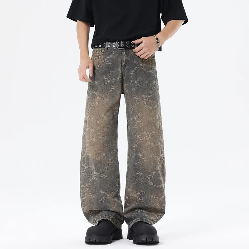 Herren Weit geschnittene Vintage-Denim-Hose im Baggy‑Look mit Marmorwaschung und tiefem Schritt Nord Taschen