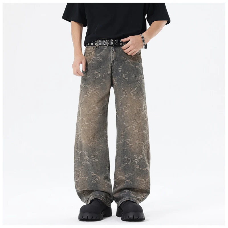 Herren Weit geschnittene Vintage-Denim-Hose im Baggy‑Look mit Marmorwaschung und tiefem Schritt Nord Taschen