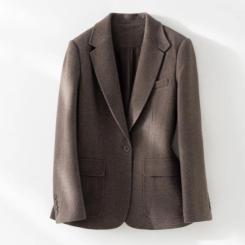 Damen Halbgefütterter Ein-Knopf-Wollmix-Blazer mit abgerundetem Saum Nord Taschen