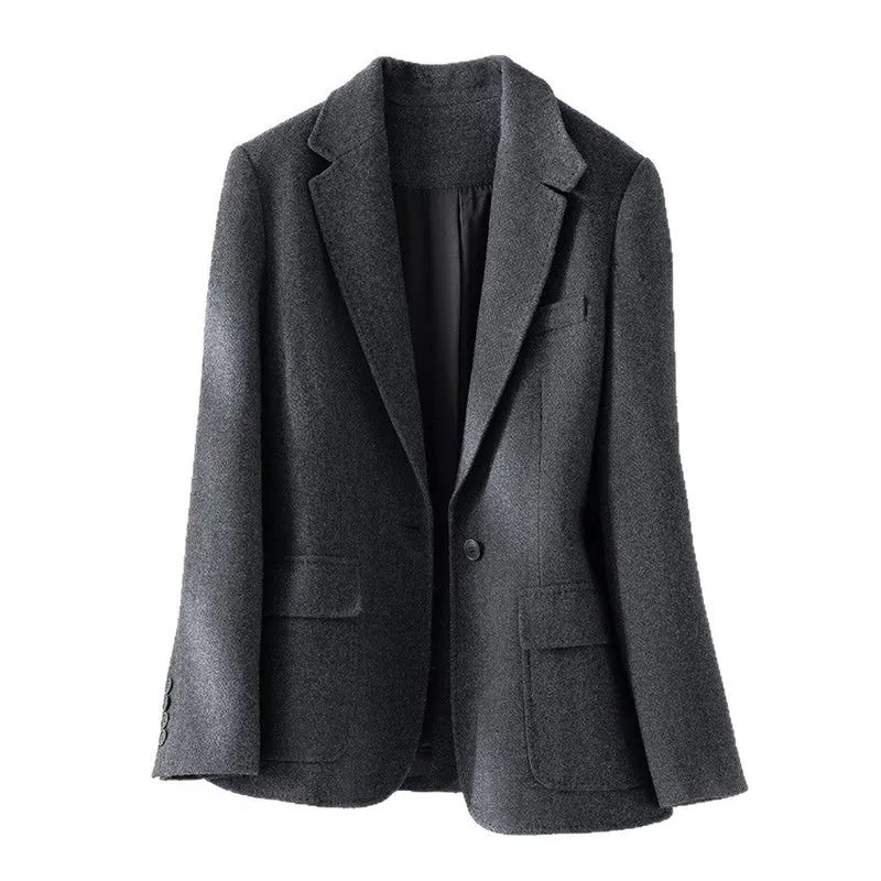 Damen Halbgefütterter Ein-Knopf-Wollmix-Blazer mit abgerundetem Saum Nord Taschen
