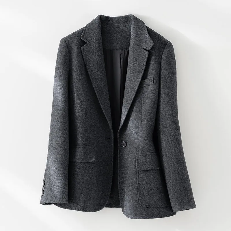 Damen Halbgefütterter Ein-Knopf-Wollmix-Blazer mit abgerundetem Saum Nord Taschen