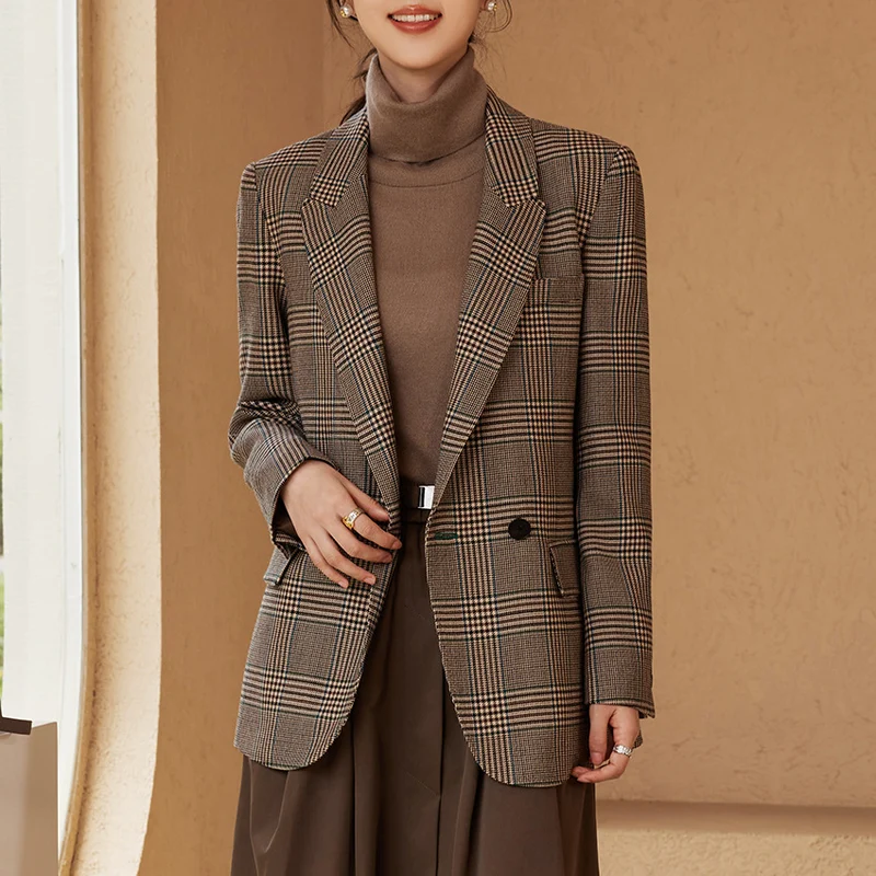 Damen Glencheck Oversize-Blazer mit strukturierter Schulter und Pattentaschen Nord Taschen