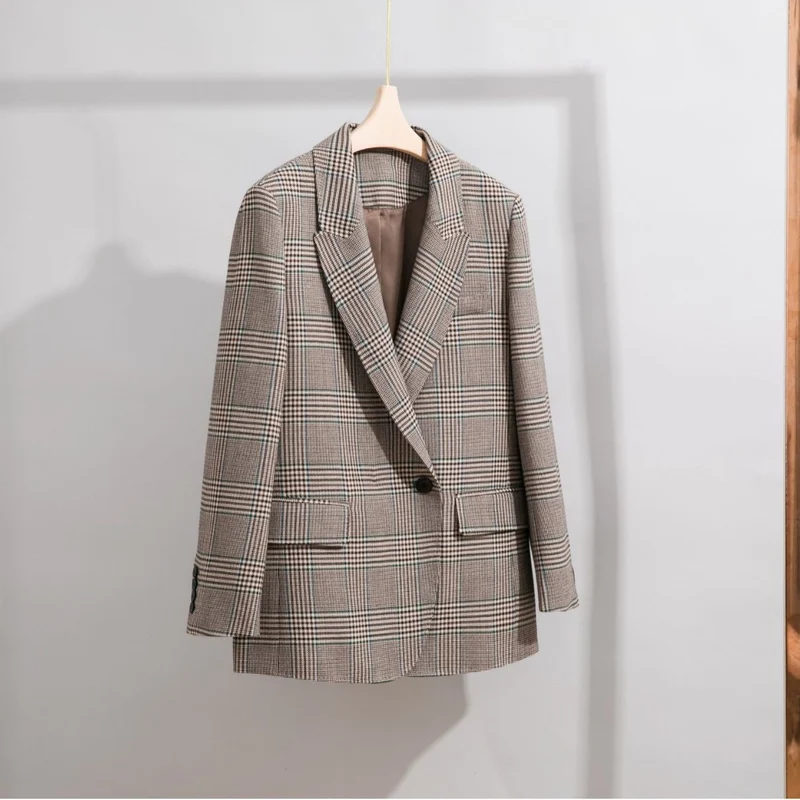 Damen Glencheck Oversize-Blazer mit strukturierter Schulter und Pattentaschen Nord Taschen