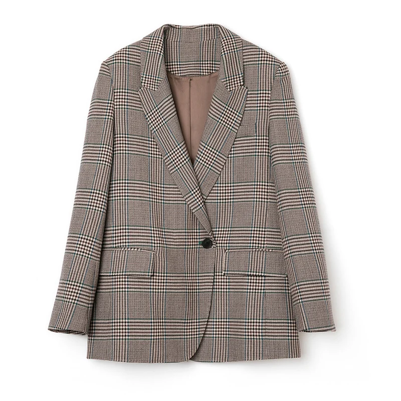 Damen Glencheck Oversize-Blazer mit strukturierter Schulter und Pattentaschen Nord Taschen