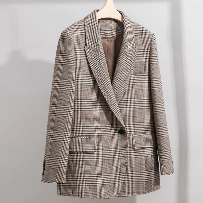 Damen Glencheck Oversize-Blazer mit strukturierter Schulter und Pattentaschen Nord Taschen