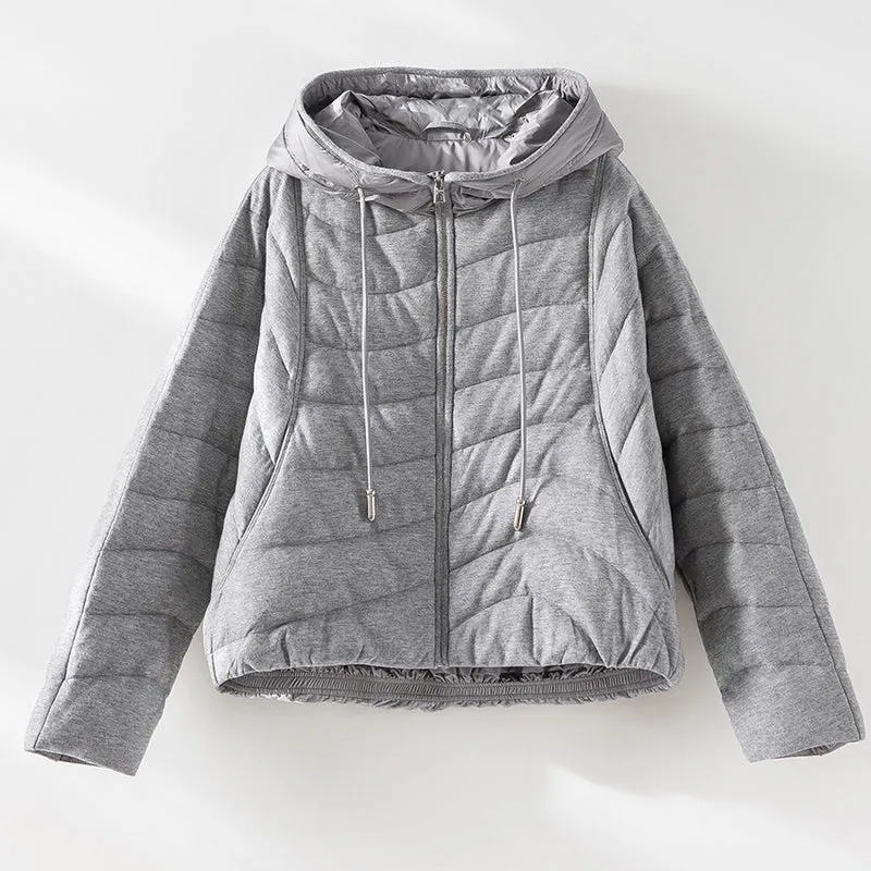 Damen gesteppte Kapuzen-Winterjacke mit tailliertem Gummizug Nord Taschen