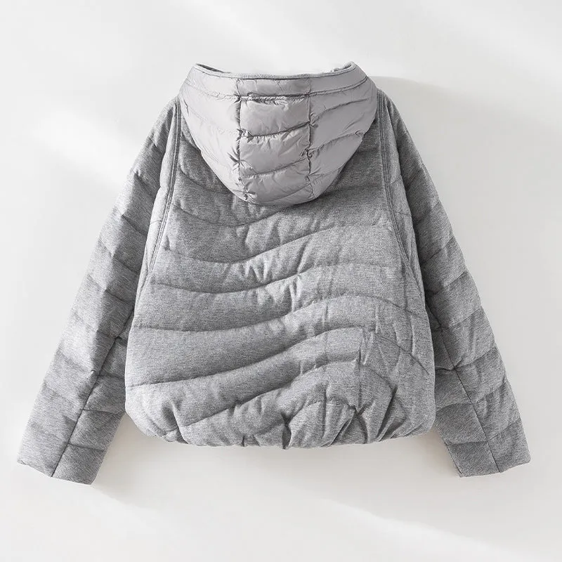 Damen gesteppte Kapuzen-Winterjacke mit tailliertem Gummizug Nord Taschen