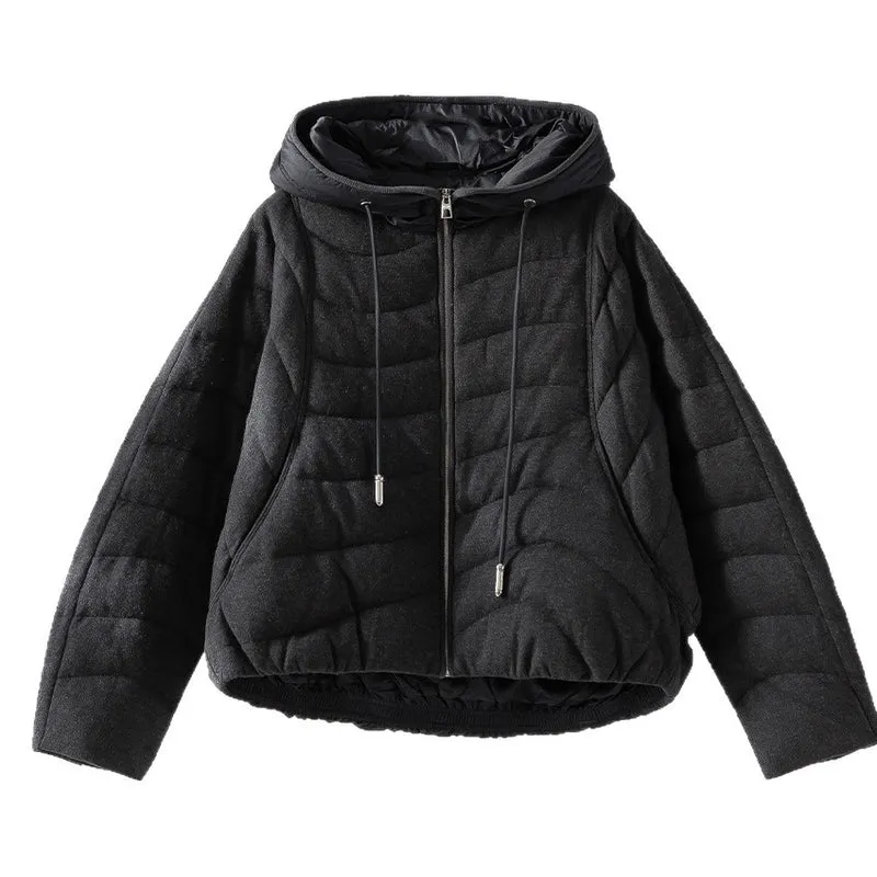 Damen gesteppte Kapuzen-Winterjacke mit tailliertem Gummizug Nord Taschen