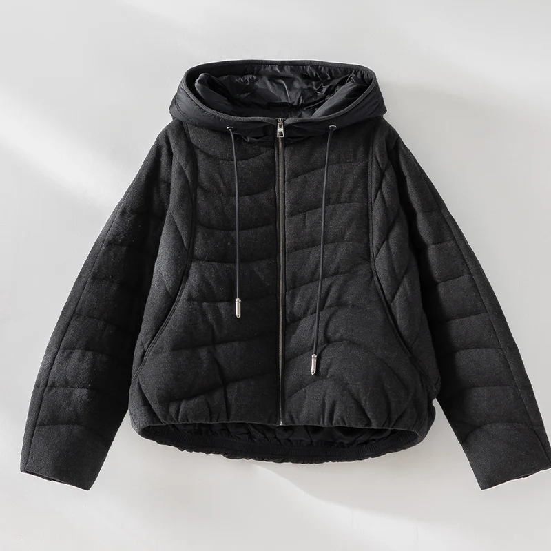 Damen gesteppte Kapuzen-Winterjacke mit tailliertem Gummizug Nord Taschen