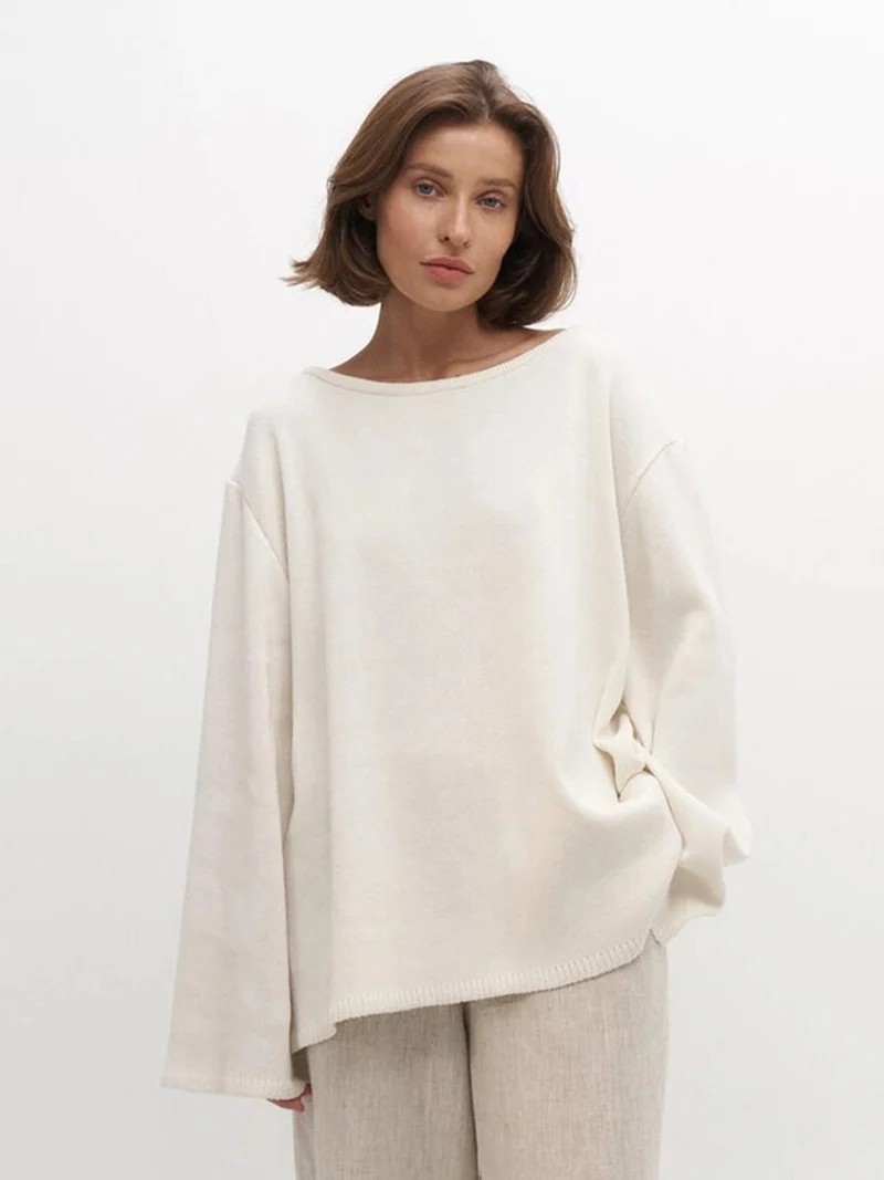 Damen Grobstrick-Kapuzenpullover aus reiner Baumwolle mit Kordelzug Nord Taschen