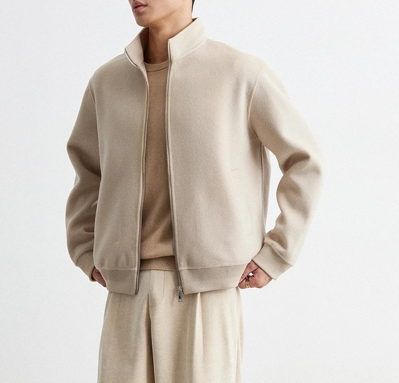 Herren Lässige Wollmix-Zipjacke mit Stehkragen und Rippbündchen Nord Taschen