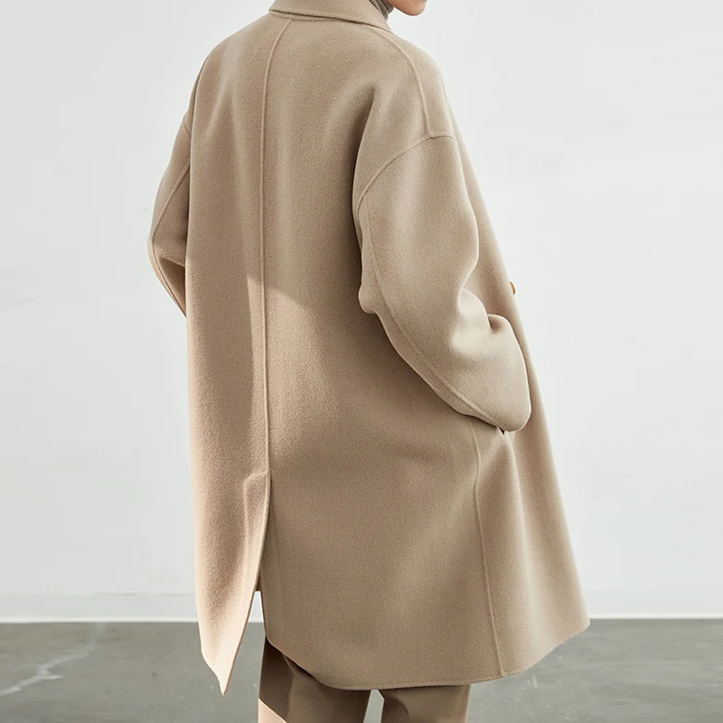 Herren Lang geschnittener Doppelreiher-Wollmixmantel mit Oversize-Passform Nord Taschen