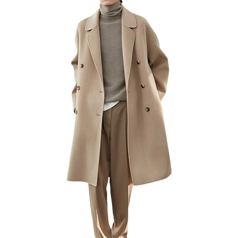 Herren Lang geschnittener Doppelreiher-Wollmixmantel mit Oversize-Passform Nord Taschen