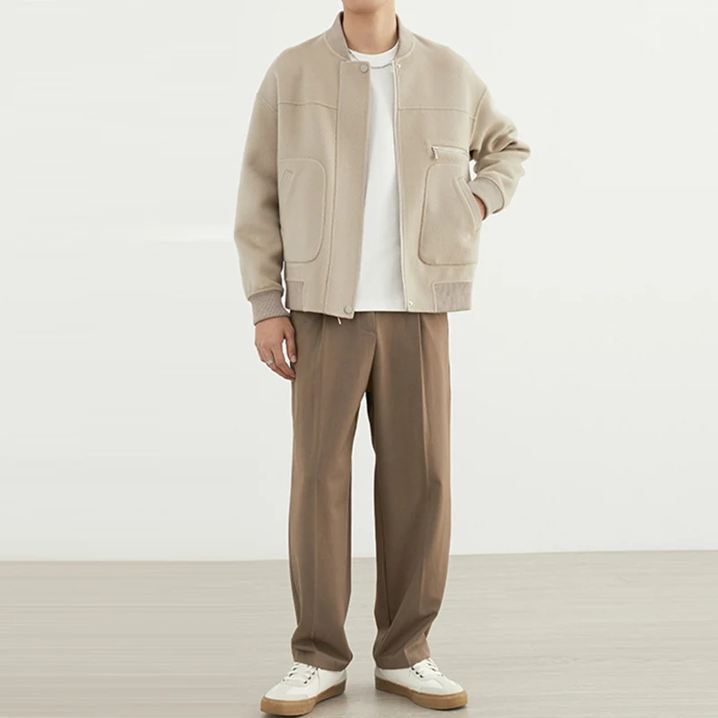 Herren Kurzjacke im Blouson-Stil aus Wollmix mit Rippkragen, Reißverschluss und Brusttasche Nord Taschen