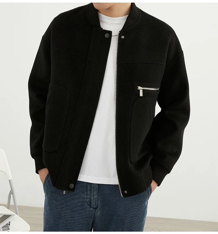 Herren Kurzjacke im Blouson-Stil aus Wollmix mit Rippkragen, Reißverschluss und Brusttasche Nord Taschen