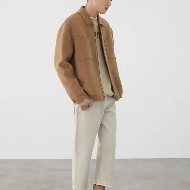 Herren Kurzjacke aus Wollmix mit Kastenform, Brusttaschen und verdecktem Reißverschluss Nord Taschen
