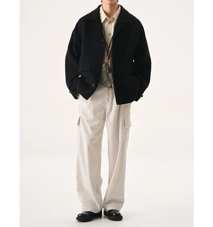 Herren Kurzjacke aus Wollmix im Oversized-Schnitt mit Umschlagkragen Nord Taschen