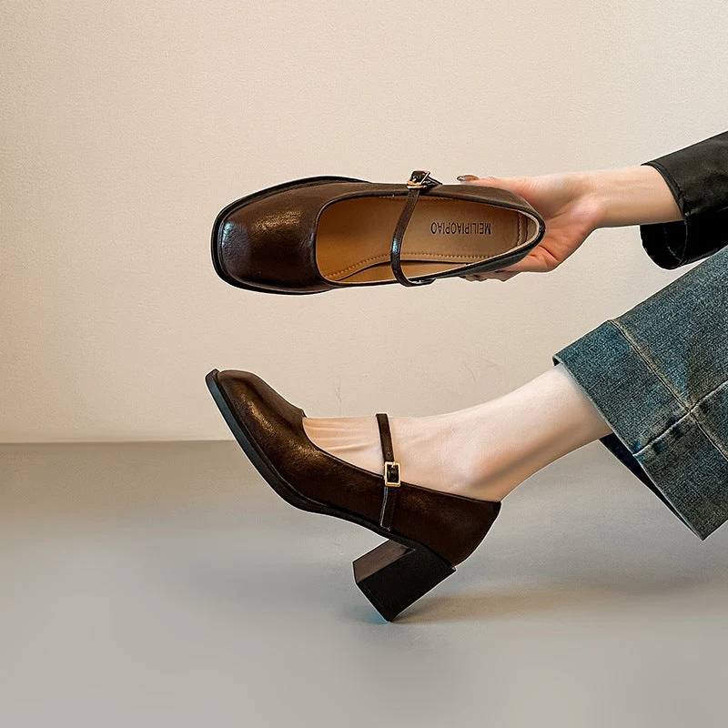 Damen elegante Mary Jane Pumps mit komfortablem Blockabsatz
