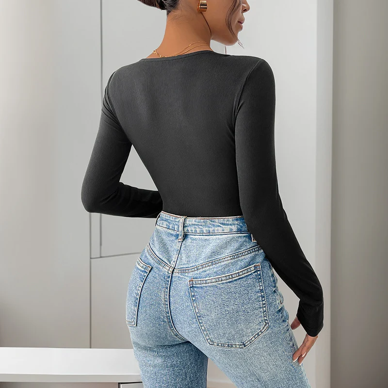 Damen Eleganter Langarm-Bodysuit Nord Taschen