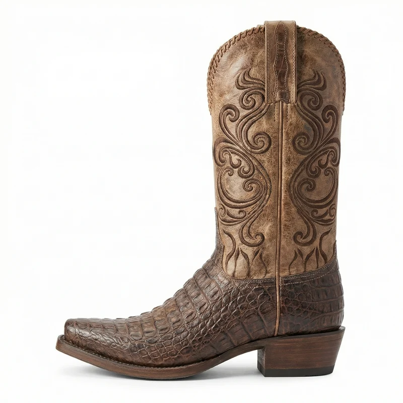 Westernstiefel - Geprägtes Leder mit Blockabsatz