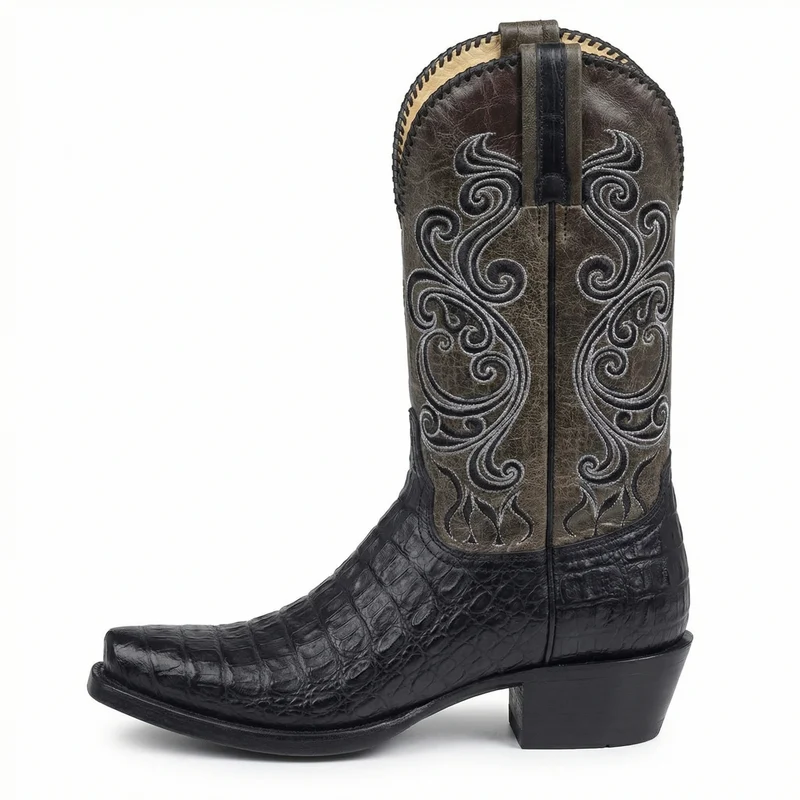 Westernstiefel - Geprägtes Leder mit Blockabsatz