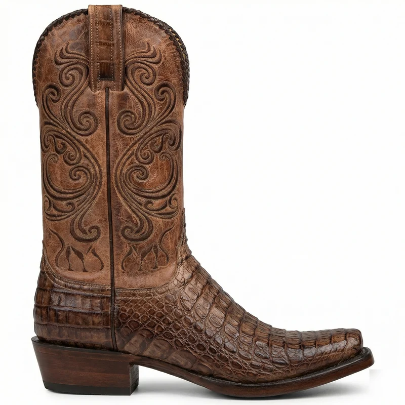 Westernstiefel - Geprägtes Leder mit Blockabsatz