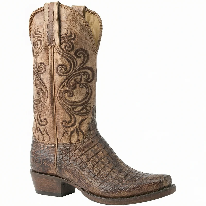 Westernstiefel - Geprägtes Leder mit Blockabsatz