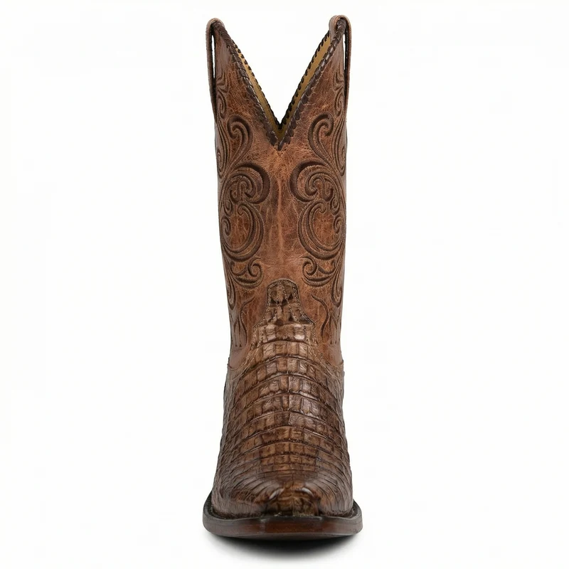 Westernstiefel - Geprägtes Leder mit Blockabsatz