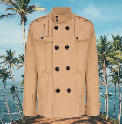 Herren Doppelreihiger Cabanmantel mit Stehkragen, Schulterklappen und taillierter Silhouette Nord Taschen