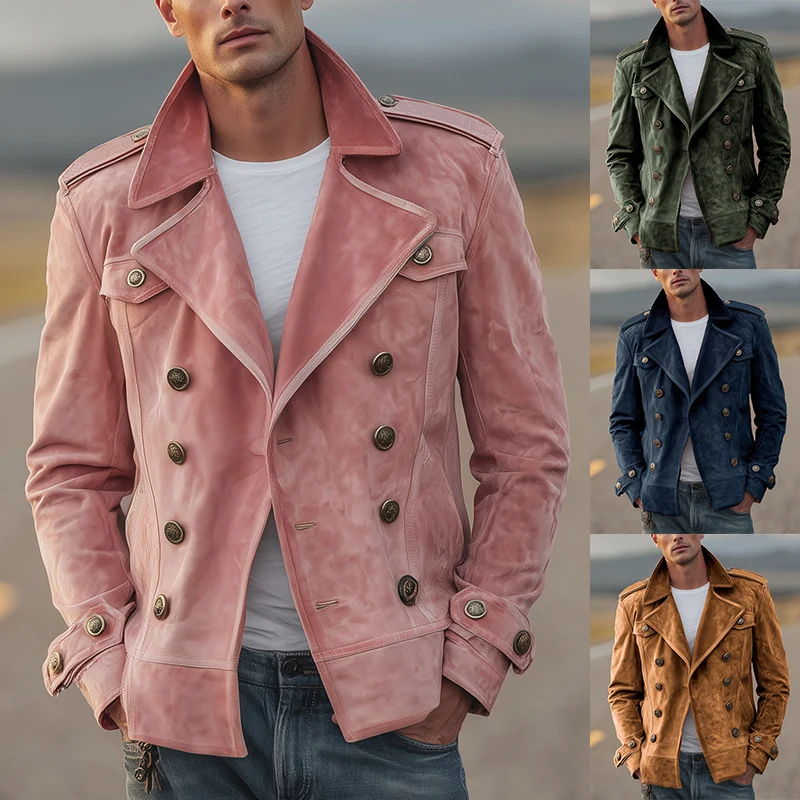 Herren Doppelreihige Wildlederjacke im Aviator‑Stil mit Epauletten Nord Taschen
