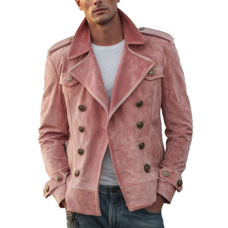 Herren Doppelreihige Wildlederjacke im Aviator‑Stil mit Epauletten Nord Taschen