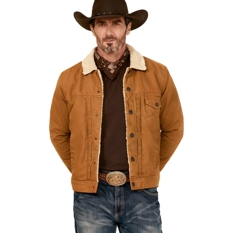 Herren Canvas-Truckerjacke mit Teddyfutter und Cordkragen Nord Taschen