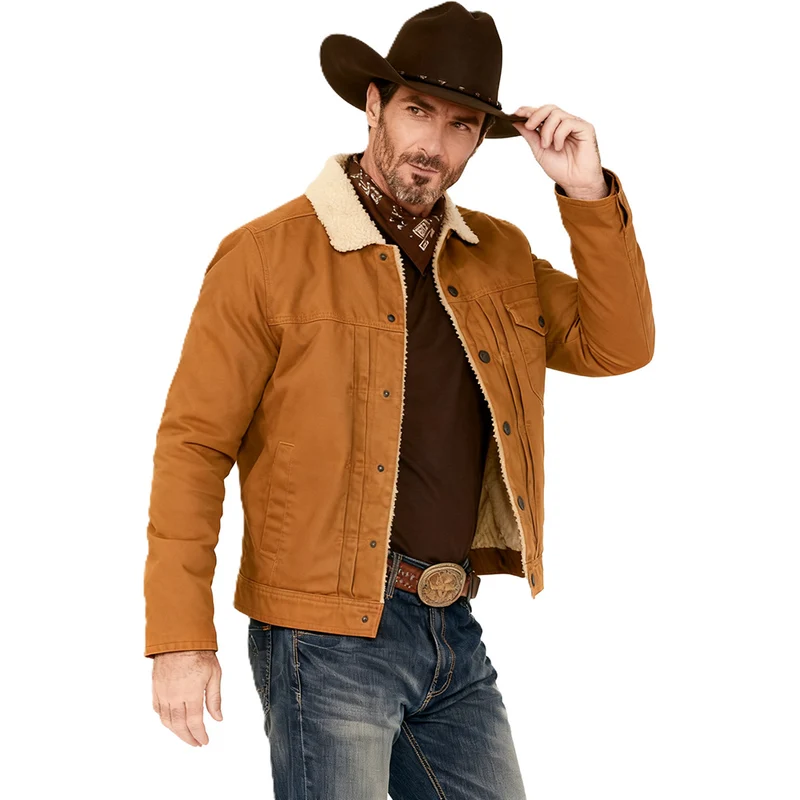 Herren Canvas-Truckerjacke mit Teddyfutter und Cordkragen Nord Taschen