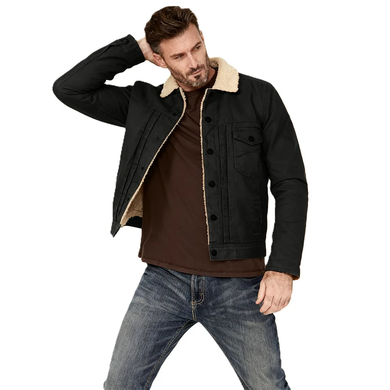 Herren Canvas-Truckerjacke mit Teddyfutter und Cordkragen Nord Taschen