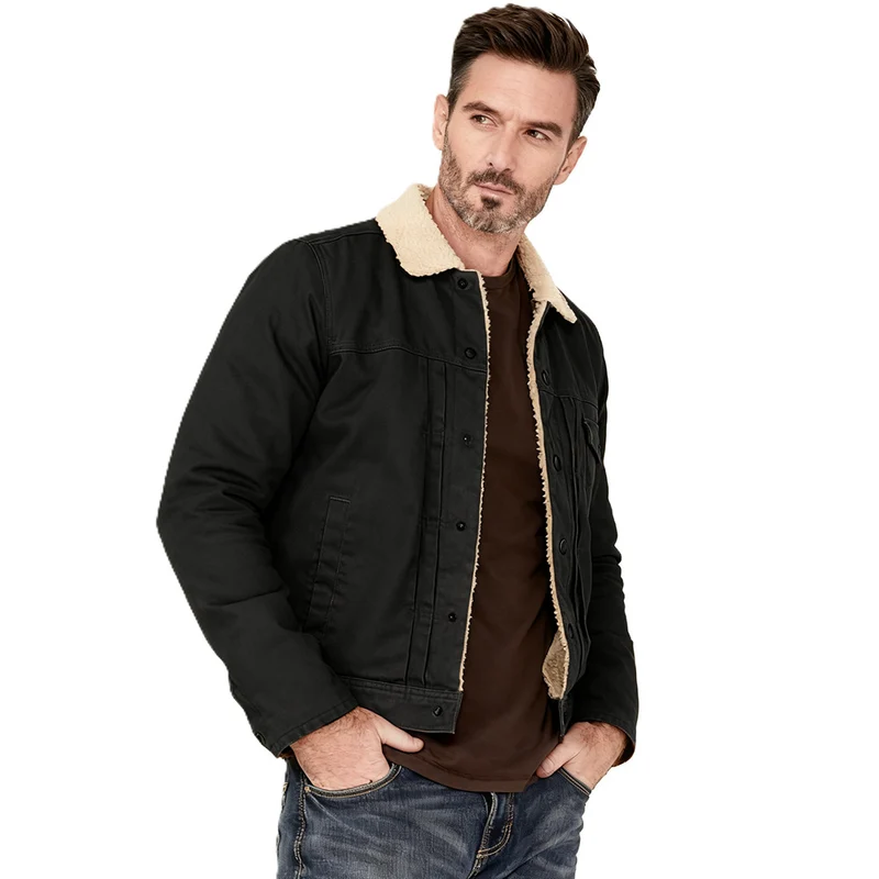 Herren Canvas-Truckerjacke mit Teddyfutter und Cordkragen Nord Taschen