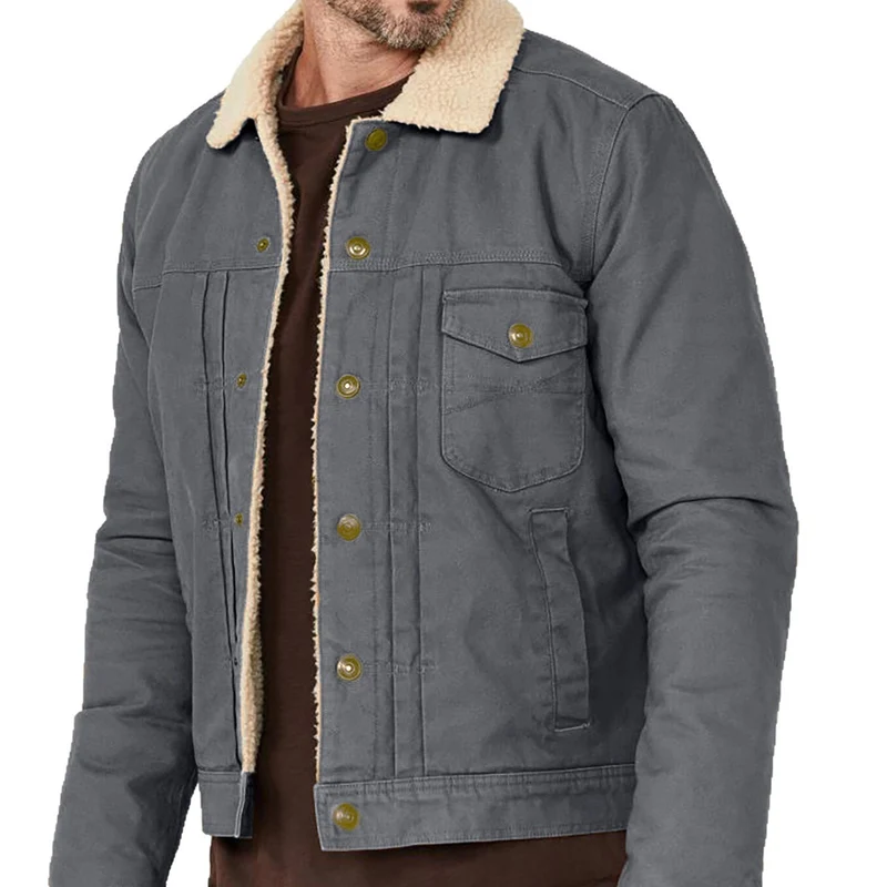Herren Canvas-Truckerjacke mit Teddyfutter und Cordkragen Nord Taschen