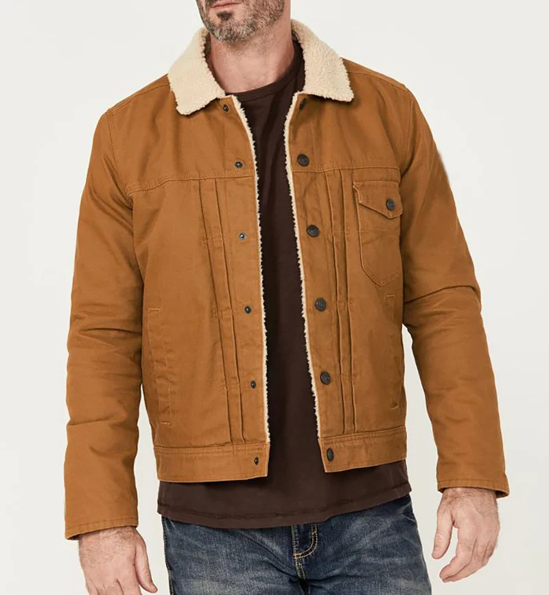 Herren Canvas-Truckerjacke mit Teddyfutter und Cordkragen Nord Taschen