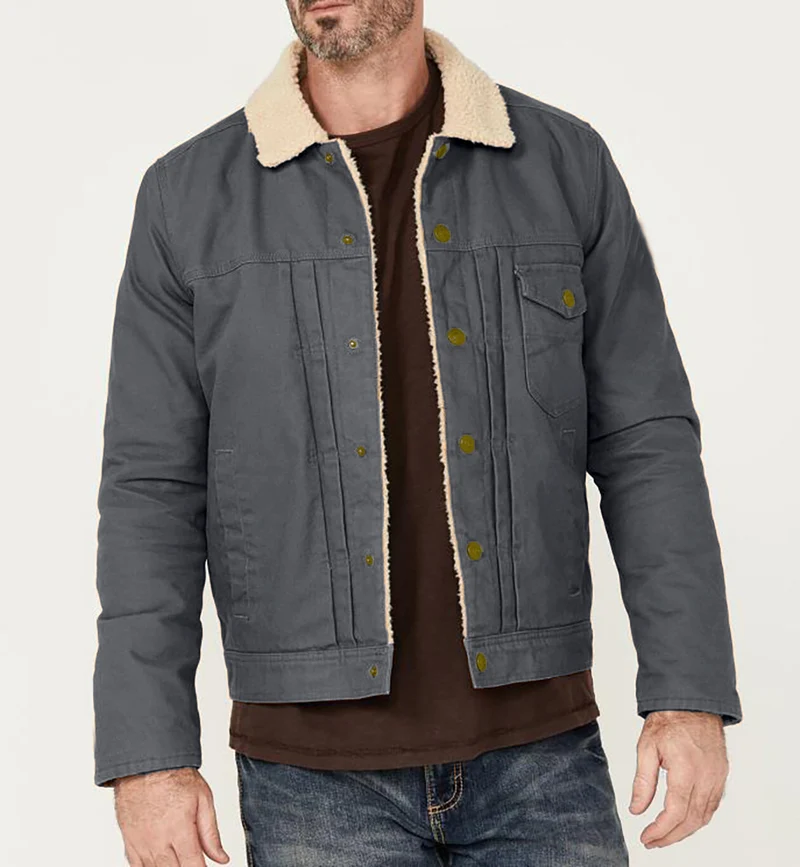 Herren Canvas-Truckerjacke mit Teddyfutter und Cordkragen Nord Taschen