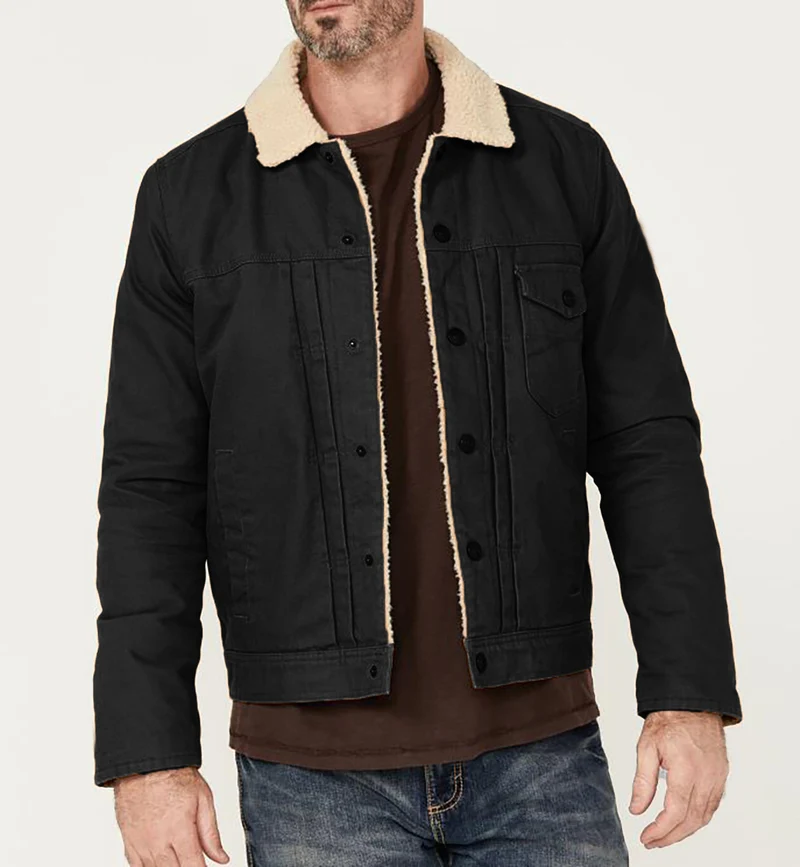 Herren Canvas-Truckerjacke mit Teddyfutter und Cordkragen Nord Taschen
