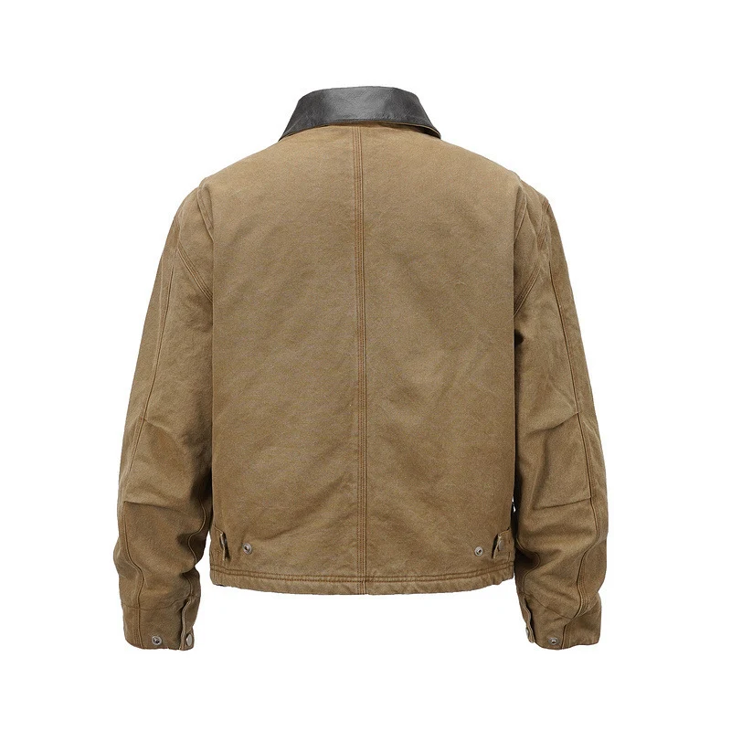 Herren Canvas-Fieldjacke im Overshirt-Look mit Lederkragen und aufgesetzten Pattentaschen Nord Taschen