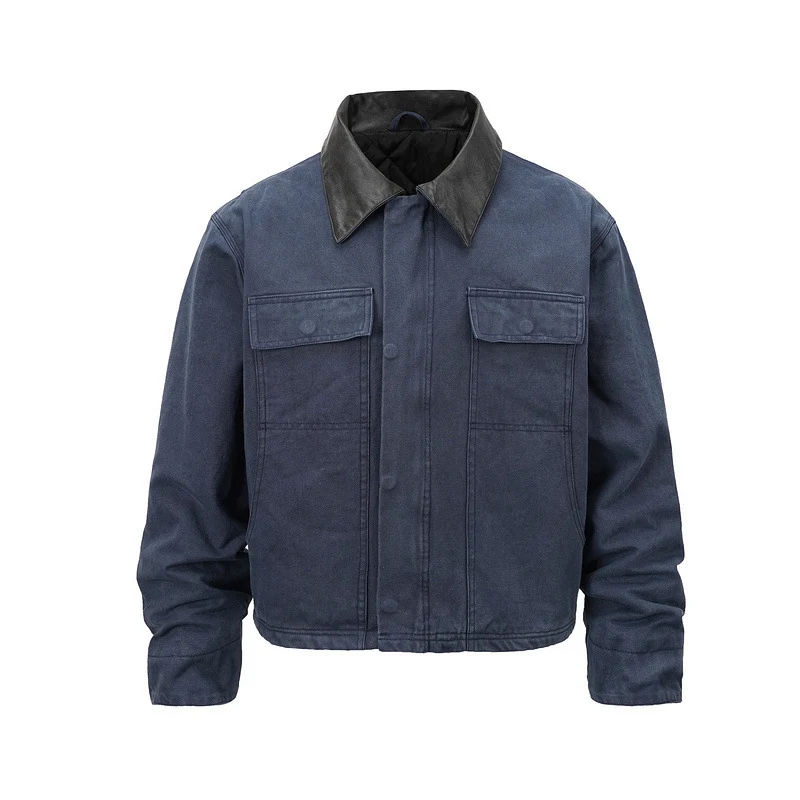 Herren Canvas-Fieldjacke im Overshirt-Look mit Lederkragen und aufgesetzten Pattentaschen Nord Taschen