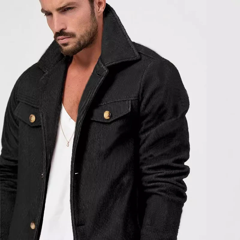 Herren Bouclé-Workerjacke mit Brusttaschen und Aufgesetzten Knöpfen Nord Taschen