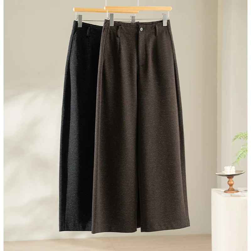 Damen Weitgeschnittene High‑Waist-Hose mit Bundfalten und fließender Wollmix-Qualität Nord Taschen