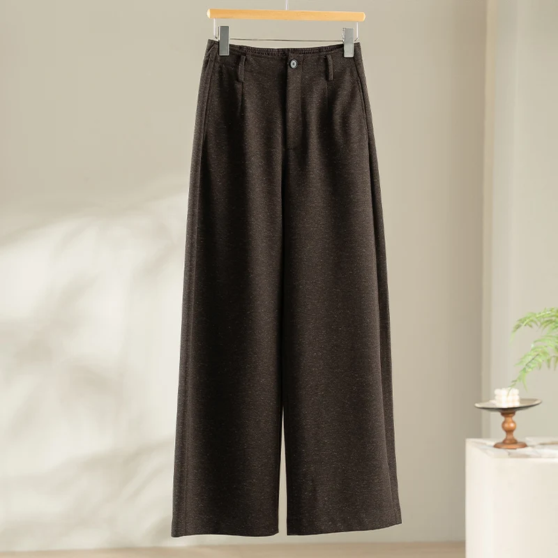 Damen Weitgeschnittene High‑Waist-Hose mit Bundfalten und fließender Wollmix-Qualität Nord Taschen