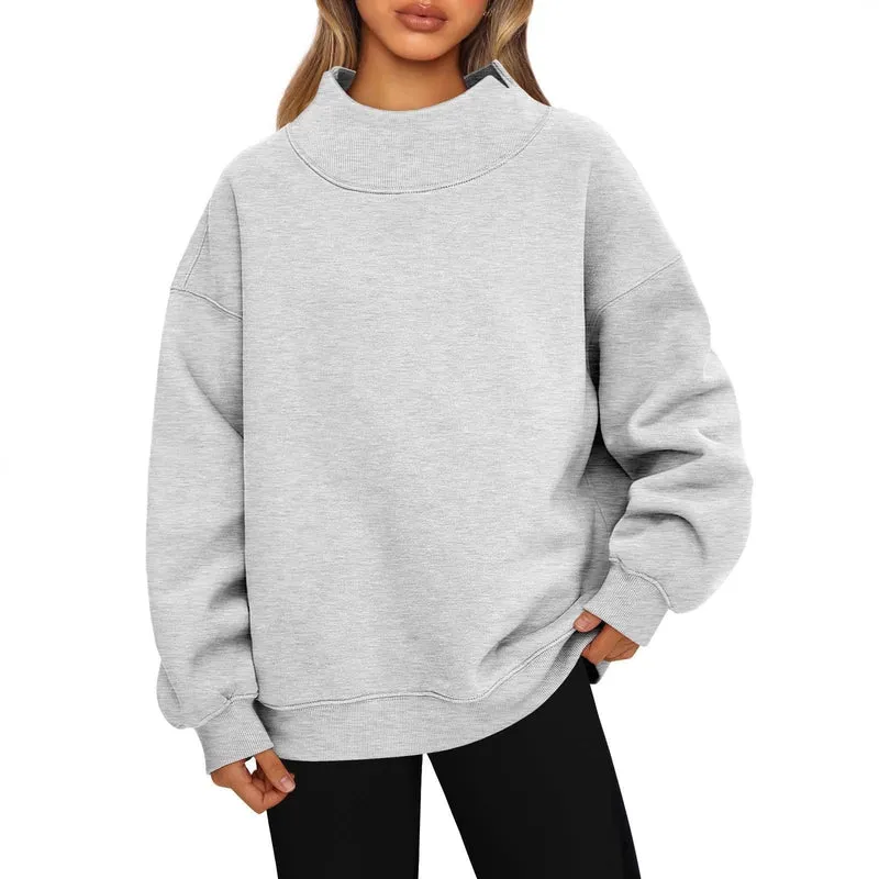Damen Oversized-Sweatshirt mit hohem Stehkragen und überschnittener Schulter Nord Taschen
