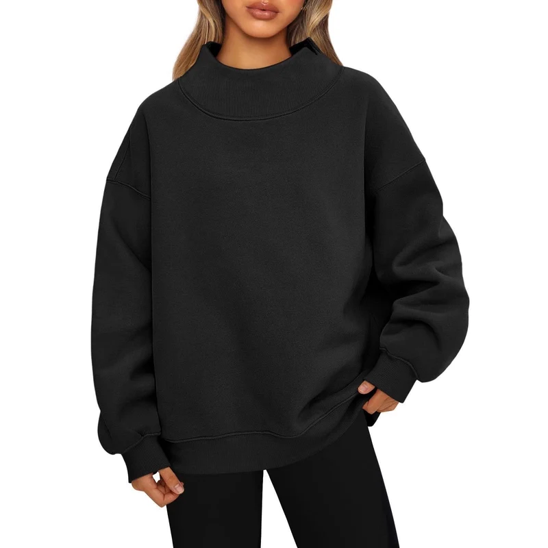 Damen Oversized-Sweatshirt mit hohem Stehkragen und überschnittener Schulter Nord Taschen