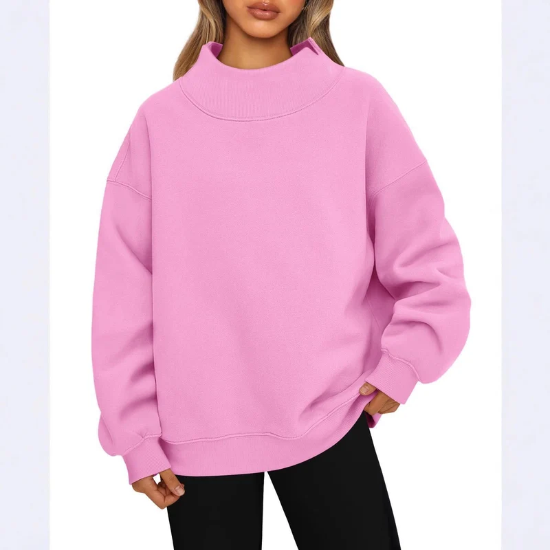 Damen Oversized-Sweatshirt mit hohem Stehkragen und überschnittener Schulter Nord Taschen